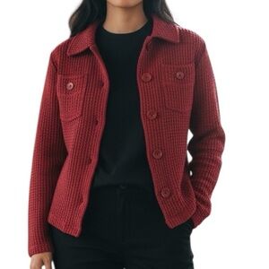 Cabelas Medium Red Blazer Jacket 100% Cotton Vibrant Waffle Texture Fisherman